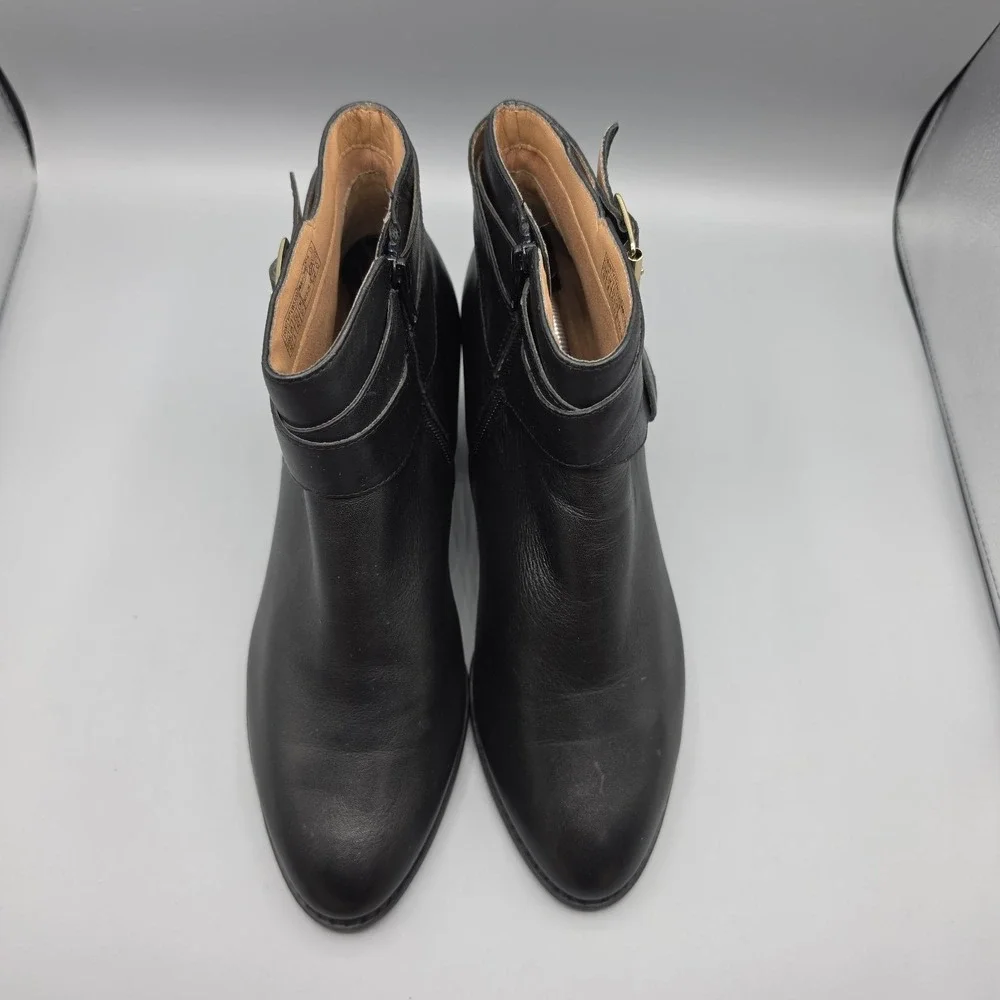 Vionic Trinity  Booties Womens 10 Black Leather Classic Buckle Strap Zip Comfort
